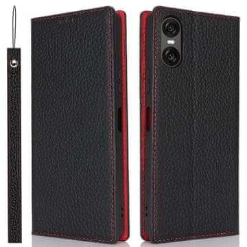 GS Usnjen ovitek za Sony Xperia 10 VI, ERBORD zrnato usnje, črn
