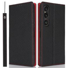 GS Usnjen ovitek za Sony Xperia 1 VI, zrnato usnje, črn