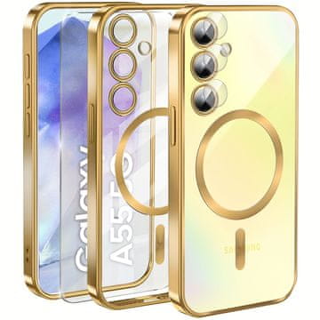 Overboard Ovitek za Samsung Galaxy A55 5G, Electro MagSafe, zlat + zaščitno steklo za zaslon