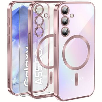Overboard Ovitek za Samsung Galaxy A55 5G, Electro MagSafe, roza + zaščitno steklo za zaslon