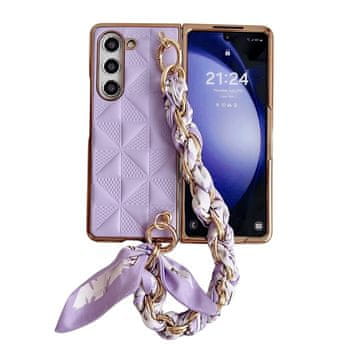 GS Ovitek za Samsung Galaxy Z Fold6 5G, mrežasto usnje, vijoličen