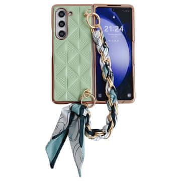 GS Usnjen ovitek za Samsung Galaxy Z Fold6 5G z mrežico, svetlo zelen