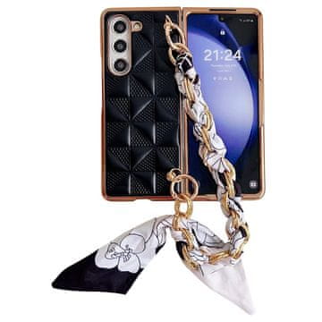 GS Ovitek za Samsung Galaxy Z Fold6 5G, mrežasto usnje, črn