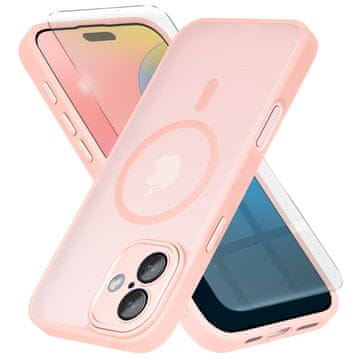 Overboard Ovitek za iPhone 16 Plus, za MagSafe, mat ovitek , roza + zaščita za zaslon