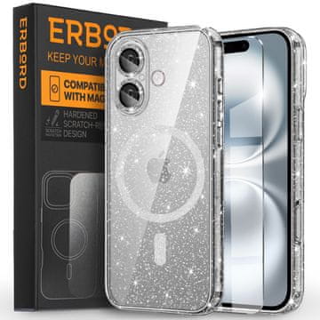 Overboard Ovitek za iPhone 16, Glitter MagSafe, prozoren + zaščitno steklo za zaslon