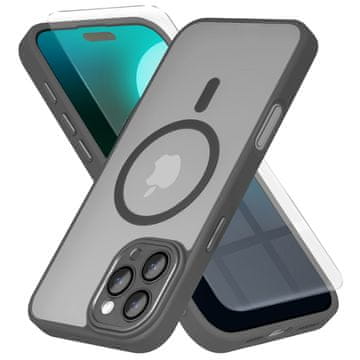Overboard Ovitek za iPhone 16 Pro Max, za MagSafe, mat ovitek , siv + zaščitno steklo za zaslon