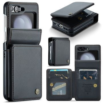 CaseMe Ovitek Flip za Samsung Galaxy Z Flip5 5G, denarnica Litchi, črna