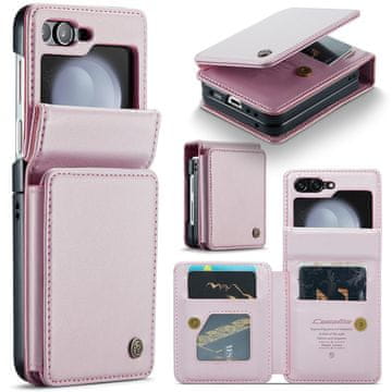 CaseMe Ovitek Flip za Samsung Galaxy Z Flip5 5G, denarnica Litchi, roza