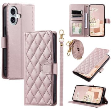 Overboard Ovitek za iPhone 16 z naslonom, usnjen romb, roza zlat