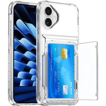 GS Ovitek za iPhone 16, držalo za kartice s stojalo, prozoren