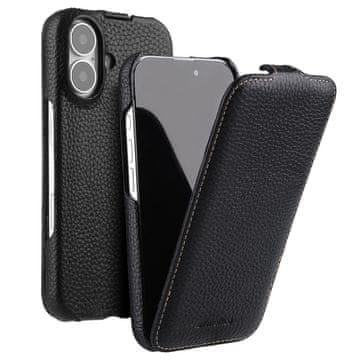 preklopni ovitek za iPhone 16, usnjen, preklopni, črn
