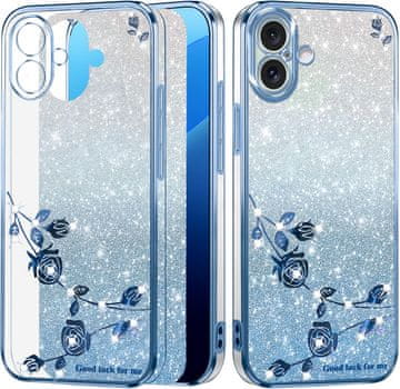 GS Ovitek za iPhone 16, bleščeč cvet, moder