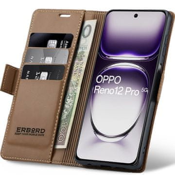 Overboard Ovitek za Oppo Reno 12 Pro, sijoč liči , denarnica z zavihkom, rjav
