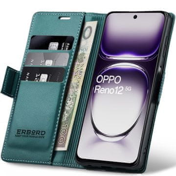 Overboard Ovitek za Oppo Reno 12, sijoč liči , denarnica s preklopom, zelen