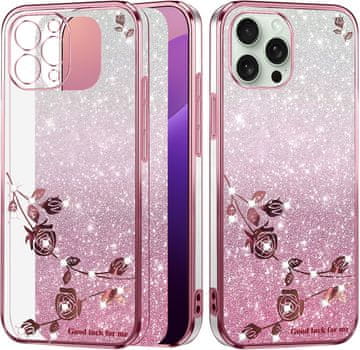 GS Ovitek za iPhone 16 Pro, bleščeč cvet, rožnato zlata