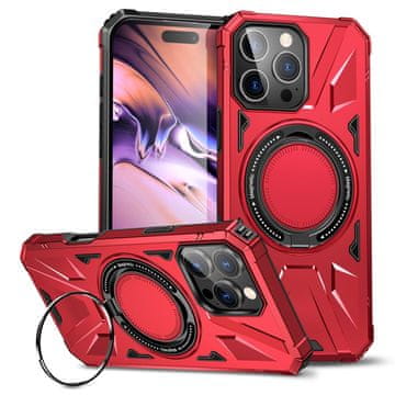 GS Ovitek za iPhone 16 Pro Max, oklepljen s stojalom in ploščico za držalo, rdeč