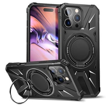 GS Ovitek za iPhone 16 Pro, oklepljen s stojalom in ploščico za držalo, črn