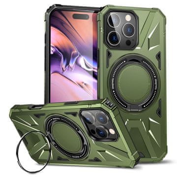 GS Ovitek za iPhone 16 Pro, oklepljen s stojalom in ploščico za držalo, zelen