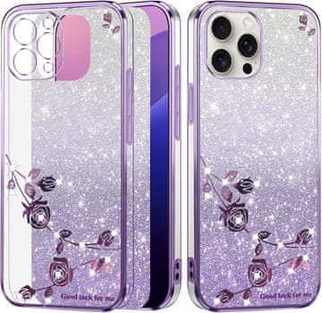 GS Ovitek za iPhone 16 Pro, bleščeč cvet, vijoličen