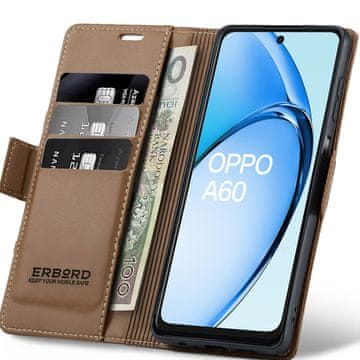 Overboard Ovitek za Oppo A60, sijoč liči, denarnica s preklopom, rjava