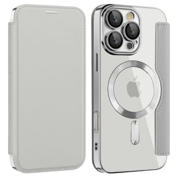 GS Ovitek za iPhone 16 Pro, RFID denarnica MagSafe z zaščito kamere, srebrn