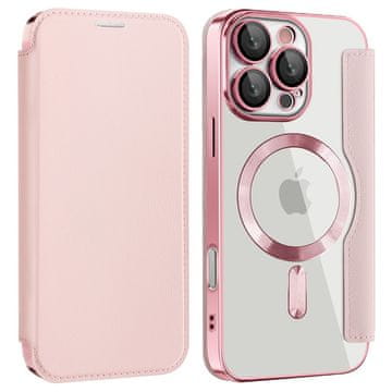 GS Ovitek za iPhone 16 Pro Max z zapiranjem, RFID denarnica MagSafe z zaščito kamere, roza