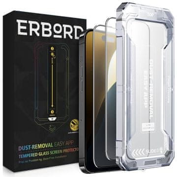 Overboard 2x kaljeno steklo za iPhone 16 z okvirjem za montažo, aplikacija Easy