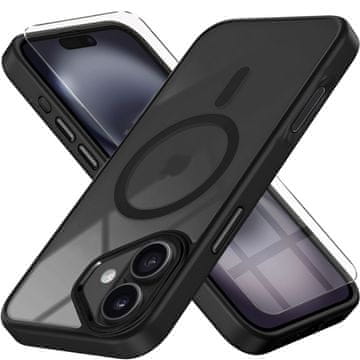 Overboard Ovitek za iPhone 16 Plus, za MagSafe, mat ovitek , prozoren/črn + zaščitno steklo za zaslon