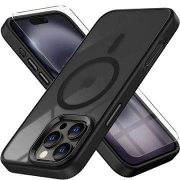 Overboard Ovitek za iPhone 16 Pro Max, za MagSafe, mat ovitek , prozoren/črn + zaščitno steklo za zaslon