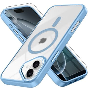 Overboard Ovitek za iPhone 16, za MagSafe, mat ovitek , prozoren / moder + zaščitno steklo za zaslon