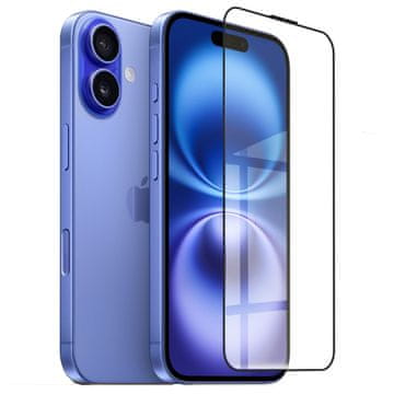 Overboard 3D kaljeno steklo za iPhone 16, s črnim okvirjem