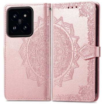 GS Ovitek s preklopom za Xiaomi 14T, Mandala, roza zlata