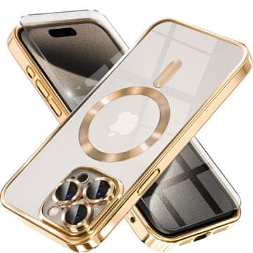 Overboard Ovitek za iPhone 15 Pro, Electro MagSafe, zlat + zaščita za zaslon