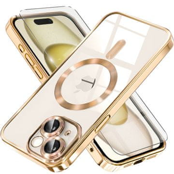 Overboard Ovitek za iPhone 15, Electro MagSafe, zlat + zaščita za zaslon
