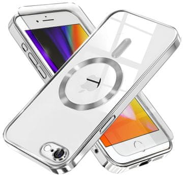 Overboard Ovitek za iPhone 7/8/SE 2020/SE 2022, Electro MagSafe, srebrn + zaščitno steklo za zaslon
