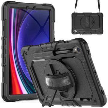 GS Oklepni ovitek za Samsung Galaxy Tab S10 Lite / S10 FE / S9 FE, 360-stopinjska zaščita z držalom za pisalo, črn
