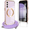 Ovitek za Samsung Galaxy S23 FE, Electro Heart MagSafe, vijoličen + zaščitno steklo za zaslon + vrvica