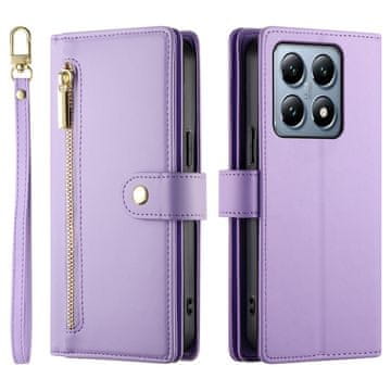 GS Ovitek s preklopom za Xiaomi 14T Pro, denarnica z zadrgo, vijoličen