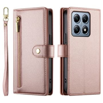 GS Ovitek s preklopom za Xiaomi 14T Pro, denarnica z zadrgo, roza