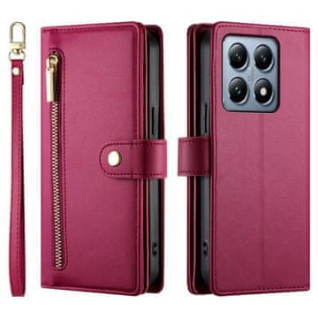 GS Ovitek s preklopom za Xiaomi 14T Pro, denarnica z zadrgo, rdeč