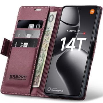Overboard Ovitek za Xiaomi 14T, sijajni liči, denarnica z zavihkom, rdeča