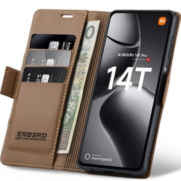 Overboard Ovitek za Xiaomi 14T Pro, sijajni liči, denarnica s preklopom, rjava