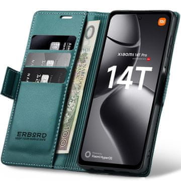 Overboard Ovitek za Xiaomi 14T Pro, sijajni liči, denarnica s preklopom, zelen