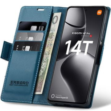 Overboard Ovitek za Xiaomi 14T Pro, sijajni liči, denarnica s preklopom, moder