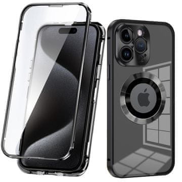 GS Ovitek za iPhone 15 Pro, dvojno steklo, Magsafe, črn