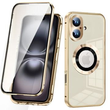 GS Ovitek za iPhone 16, dvojno steklo, Magsafe, zlat