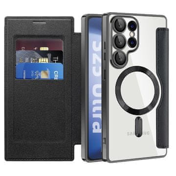 GS Ovitek za Samsung Galaxy S25 Ultra z naslonom, RFID romboidna denarnica MagSafe z zaščito kamere, črna