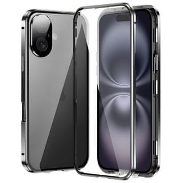 GS Ovitek za iPhone 16, dvojno magnetno steklo, črn