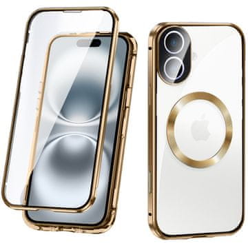 Overboard Magnetni ovitek MagSafe z dvojnim steklom za iPhone 16, zlat