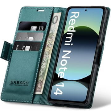Overboard Ovitek za Xiaomi Redmi Note 14 5G, sijajni liči, denarnica s preklopom, zelen
